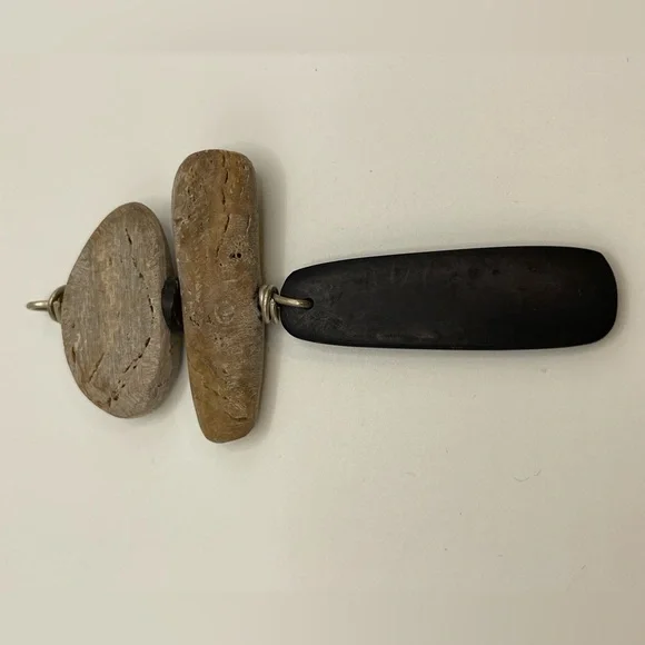 Unique Handmade Petrified Wood & Genuine Jet Totem Pendant Fossil Boho Wire Wrap - Picture 7 of 12